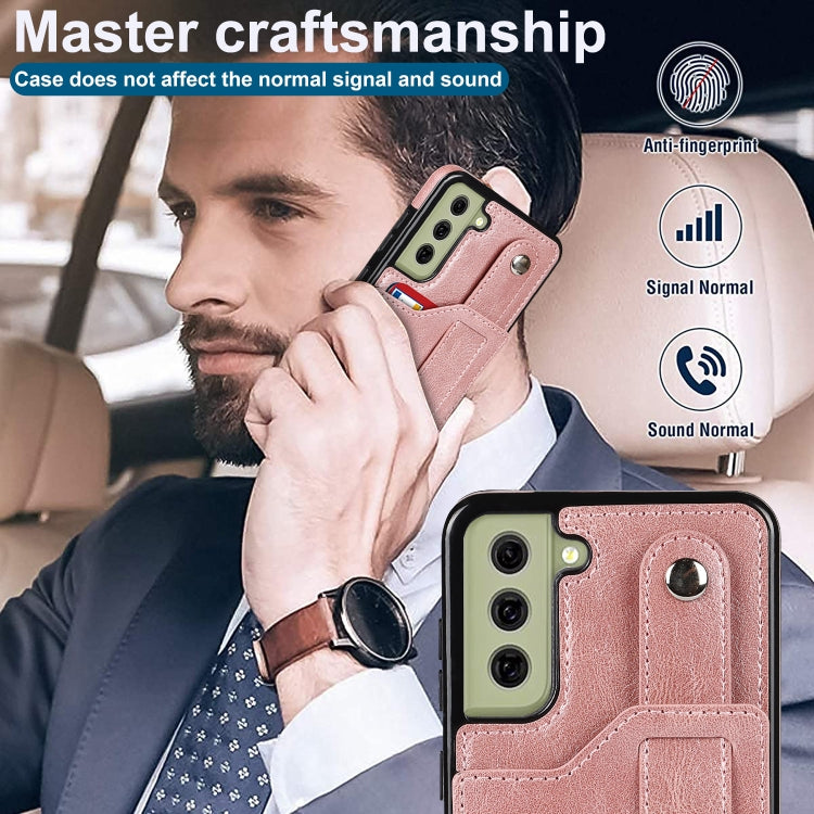 For Samsung Galaxy S21 FE Crazy Horse Texture Shockproof TPU + PU Leather Case with Card Slot & Wrist Strap Holder(Rose Gold) by buy2fix