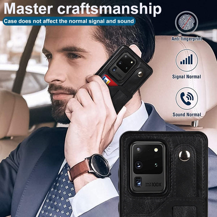 For Samsung Galaxy S20 Ultra Crazy Horse Texture Shockproof TPU + PU Leather Case with Card Slot & Wrist Strap Holder(Black) by buy2fix