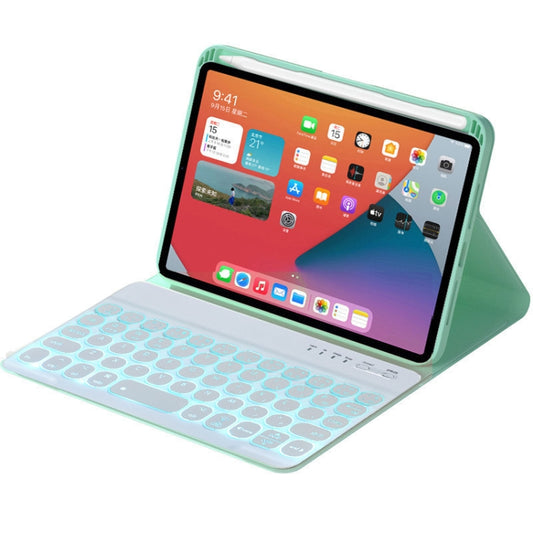HY006D Round Keys Detachable Bluetooth Keyboard Leather Tablet Case with Colorful Backlight & Holder for iPad mini 6(Mint Green) by buy2fix