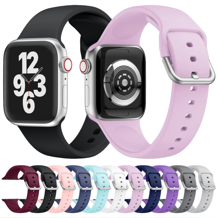 Single-color Silicone Buckle Strap Watch Band For Apple Watch Ultra 49mm&Watch Ultra 2 49mm / Series 9&8&7 45mm / SE 3&SE 2&6&SE&5&4 44mm / 3&2&1 42mm(Dark Purple) by buy2fix