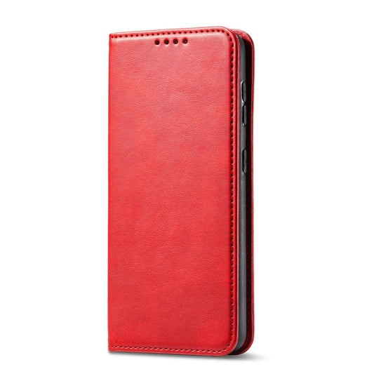For Samsung Galaxy A21s Calf Texture Magnetic Horizontal Flip Leather Case with Holder & Card Slots & Wallet(Red) by buy2fix