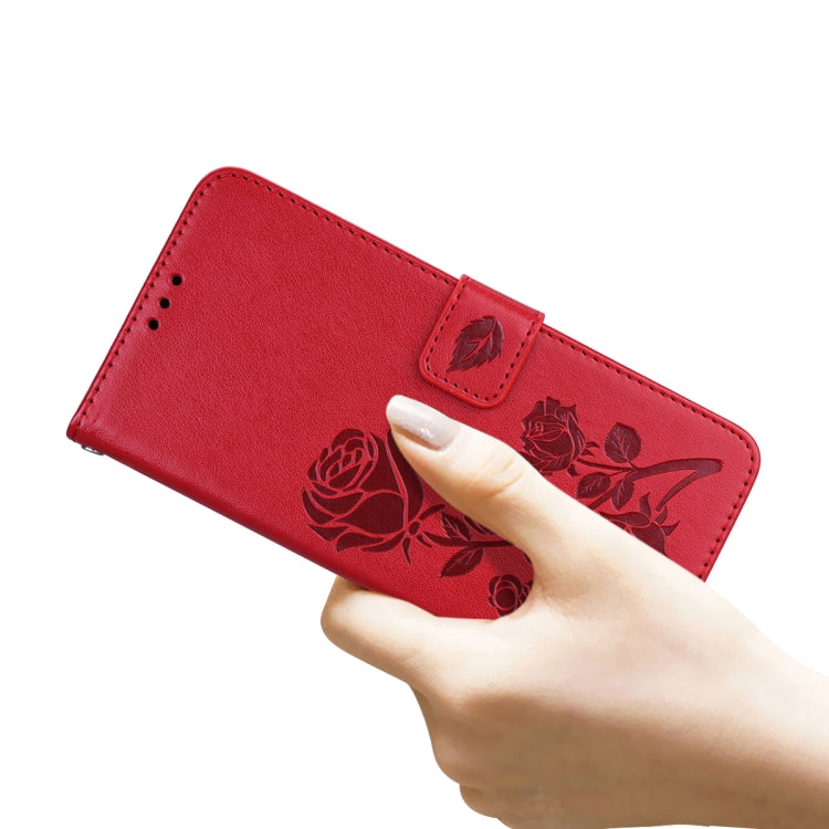 For iPhone 13 Pro Rose Embossed Horizontal Flip PU Leather Case with Holder & Card Slots & Wallet (Red) by buy2fix