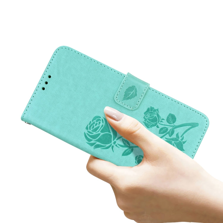 For iPhone 13 Pro Rose Embossed Horizontal Flip PU Leather Case with Holder & Card Slots & Wallet (Green) by buy2fix