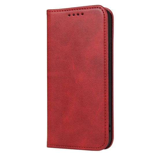 For iPhone 12 / 12 Pro Calf Texture Magnetic Horizontal Flip Leather Case with Holder & Card Slots & Wallet(Red) by buy2fix