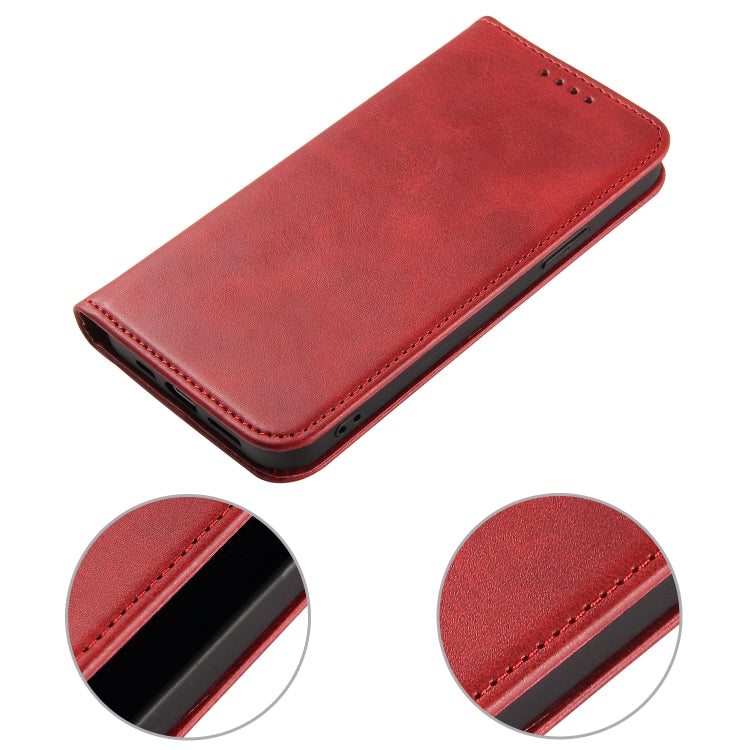For iPhone 12 / 12 Pro Calf Texture Magnetic Horizontal Flip Leather Case with Holder & Card Slots & Wallet(Red) by buy2fix