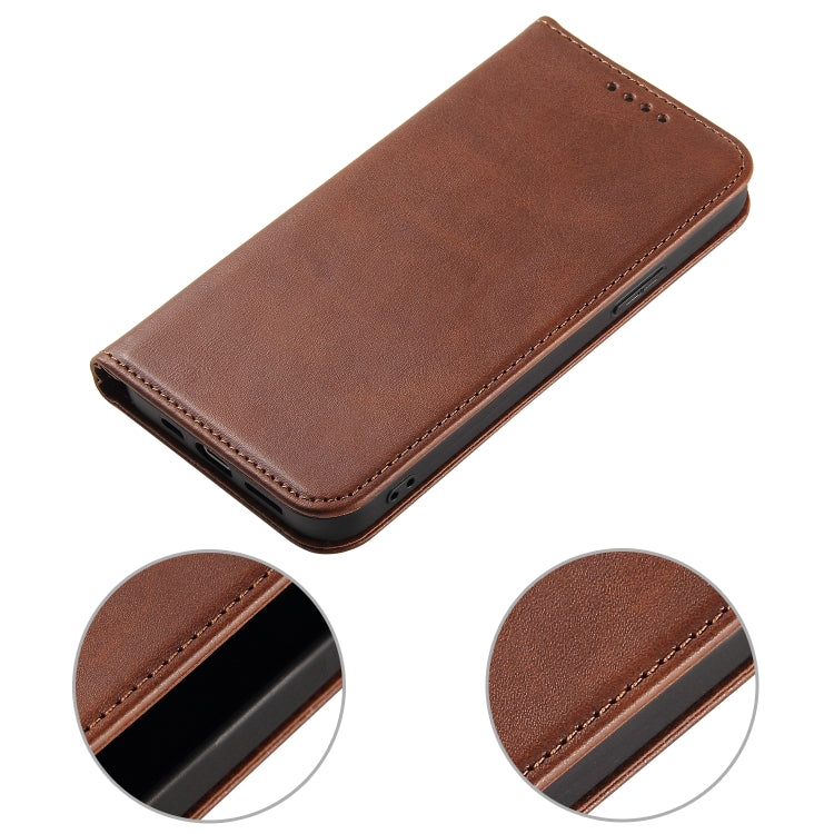 For iPhone 12 / 12 Pro Calf Texture Magnetic Horizontal Flip Leather Case with Holder & Card Slots & Wallet(Brown) by buy2fix