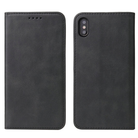 For iPhone X / XS Calf Texture Magnetic Horizontal Flip Leather Case with Holder & Card Slots & Wallet(Black) by buy2fix