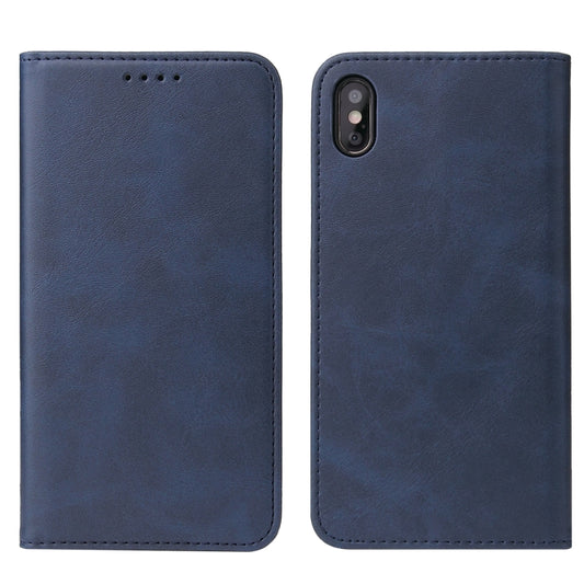 For iPhone X / XS Calf Texture Magnetic Horizontal Flip Leather Case with Holder & Card Slots & Wallet(Blue) by buy2fix