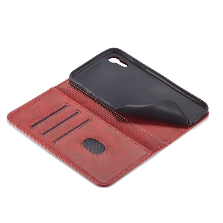 For iPhone XR Calf Texture Magnetic Horizontal Flip Leather Case with Holder & Card Slots & Wallet(Red) by buy2fix