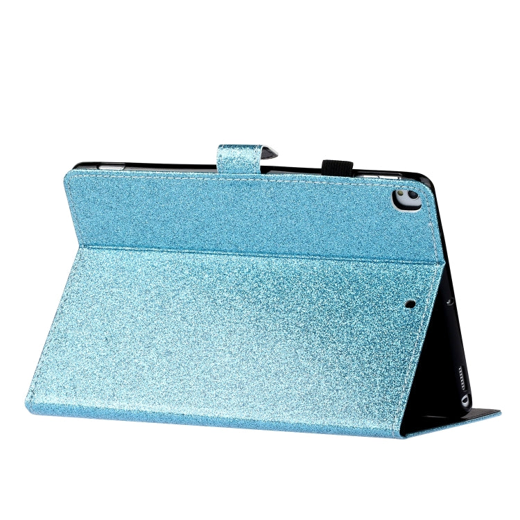 For iPad 10.2 / 10.5 Varnish Glitter Powder Horizontal Flip Leather Case with Holder & Card Slot(Blue) - iPad 10.2 Cases by buy2fix | Online Shopping UK | buy2fix