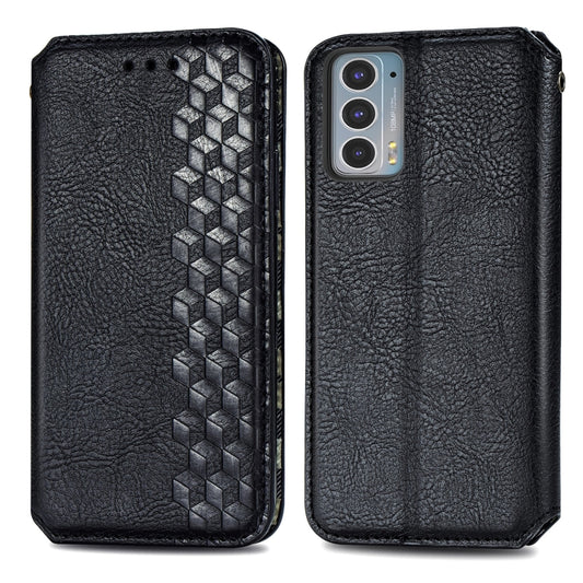 For Motorola Edge 20 Cubic Grid Pressed Horizontal Flip Magnetic PU Leather Case with Holder & Card Slots & Wallet(Black) by buy2fix