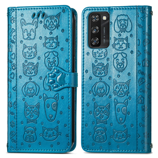 For Blackview A100 Lovely Cat and Dog Embossing Pattern Horizontal Flip Leather Case , with Holder & Card Slots & Wallet & Cartoon Clasp & Lanyard(Blue) by buy2fix