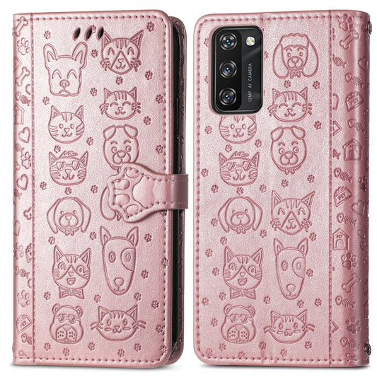 For Blackview A100 Lovely Cat and Dog Embossing Pattern Horizontal Flip Leather Case , with Holder & Card Slots & Wallet & Cartoon Clasp & Lanyard(Rose Gold) by buy2fix