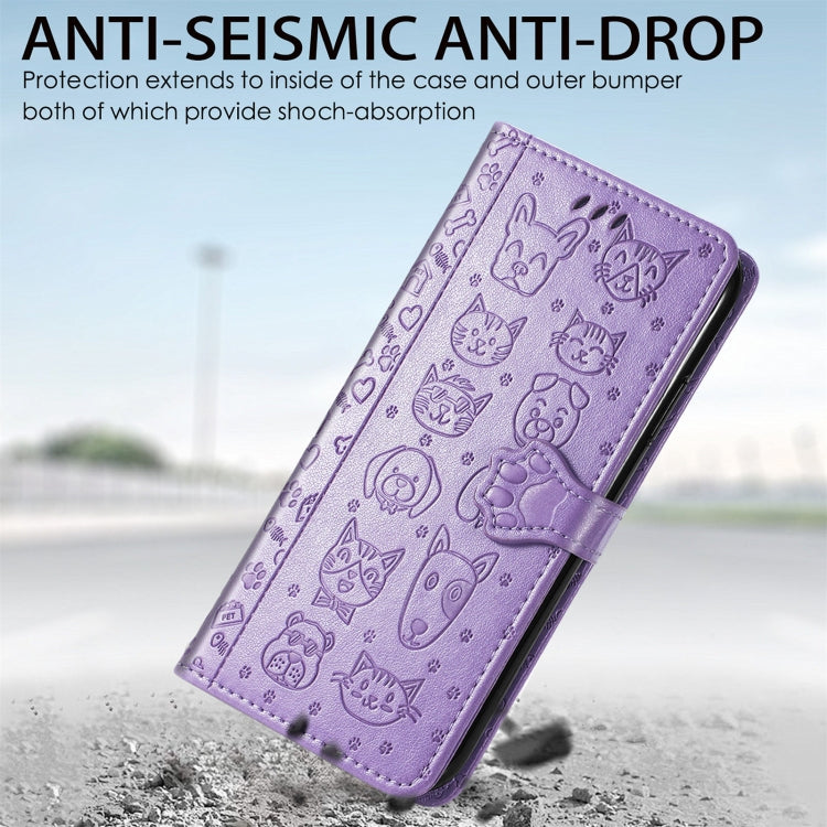 For OPPO Realme GT Master Lovely Cat and Dog Embossing Pattern Horizontal Flip Leather Case , with Holder & Card Slots & Wallet & Cartoon Clasp & Lanyard(Purple) by buy2fix