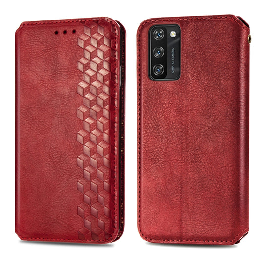 For Blackview A100 Cubic Grid Pressed Horizontal Flip Magnetic PU Leather Case with Holder & Card Slots & Wallet(Red) by buy2fix