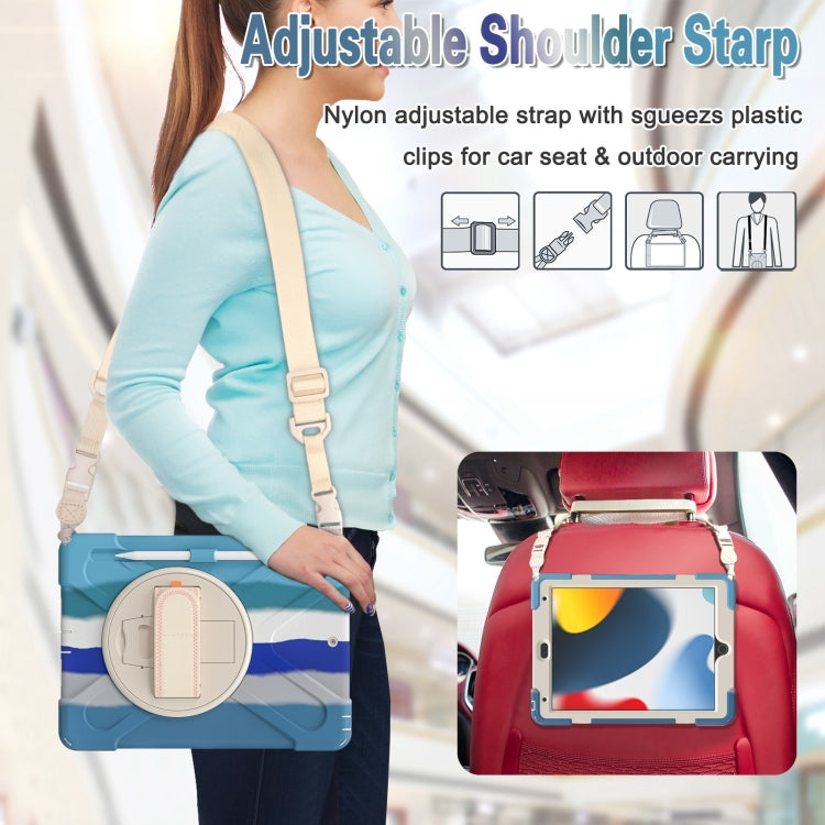 For iPad 10.2 2021 / 2020 / 2019 Silicone + PC Protective Case with Holder & Shoulder Strap(Colorful Blue) - iPad 10.2 Cases by buy2fix | Online Shopping UK | buy2fix