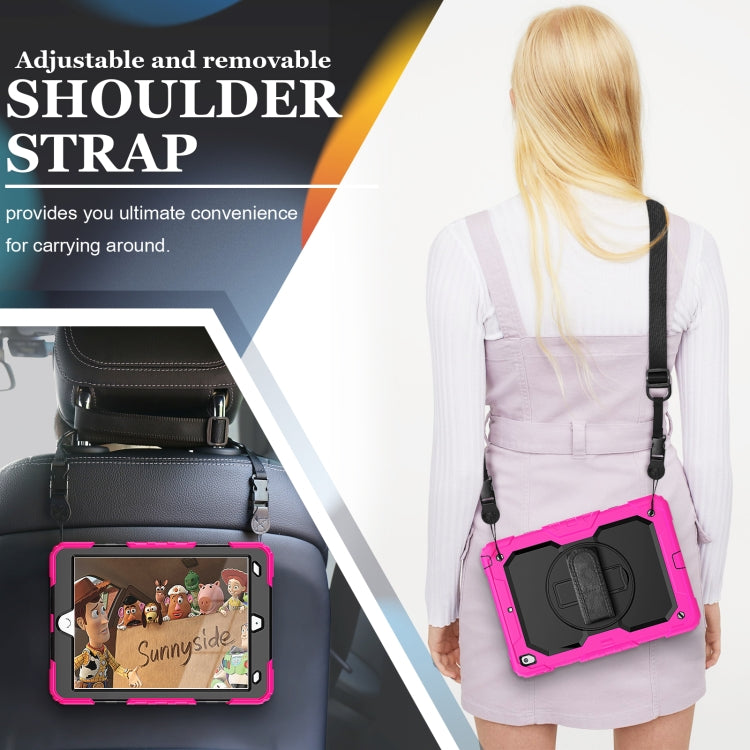 For iPad 10.2 2021 / 2020 / 2019 Shockproof Silicone + PC Protective Case with Holder & Shoulder Strap & Pen Slot(Rose Red) - iPad 10.2 Cases by buy2fix | Online Shopping UK | buy2fix