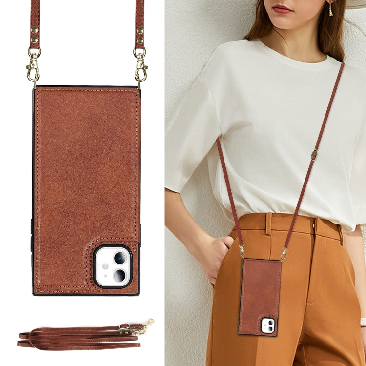 For iPhone 11 Cross-body Square Double Buckle Flip Card Bag TPU+PU Case with Card Slots & Wallet & Photo & Strap (Brown) - iPhone 11 Cases by buy2fix | Online Shopping UK | buy2fix