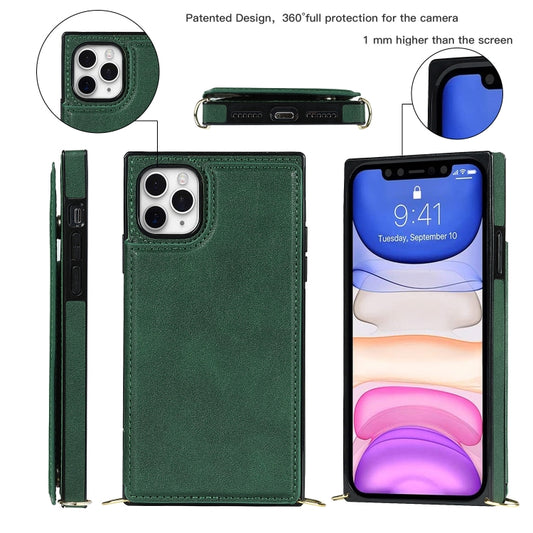 For iPhone 11 Pro Max Cross-body Square Double Buckle Flip Card Bag TPU+PU Case with Card Slots & Wallet & Photo & Strap (Green) - iPhone 11 Pro Max Cases by buy2fix | Online Shopping UK | buy2fix