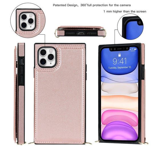 For iPhone 11 Pro Max Cross-body Square Double Buckle Flip Card Bag TPU+PU Case with Card Slots & Wallet & Photo & Strap (Rose Gold) - iPhone 11 Pro Max Cases by buy2fix | Online Shopping UK | buy2fix