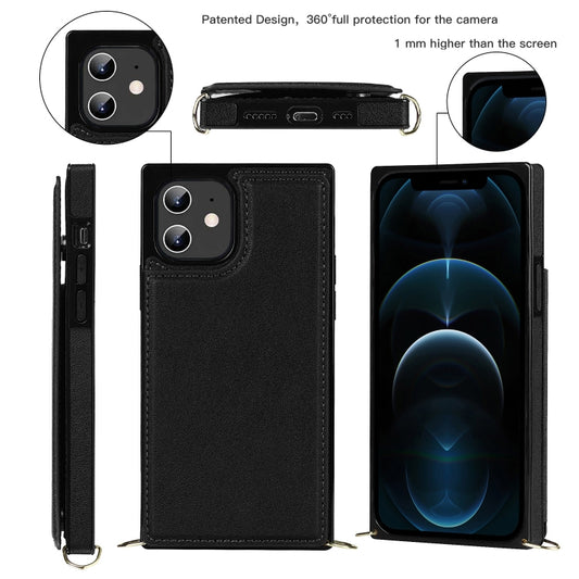 For iPhone 12 / 12 Pro Cross-body Square Double Buckle Flip Card Bag TPU+PU Case with Card Slots & Wallet & Photo & Strap(Black) - iPhone 12 / 12 Pro Cases by buy2fix | Online Shopping UK | buy2fix