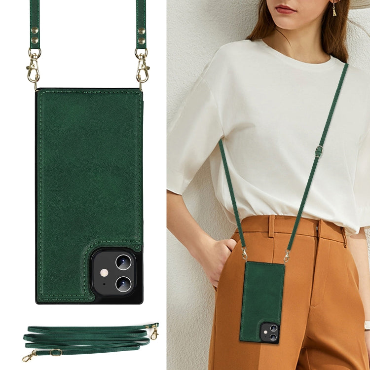For iPhone 12 / 12 Pro Cross-body Square Double Buckle Flip Card Bag TPU+PU Case with Card Slots & Wallet & Photo & Strap(Green) - iPhone 12 / 12 Pro Cases by buy2fix | Online Shopping UK | buy2fix