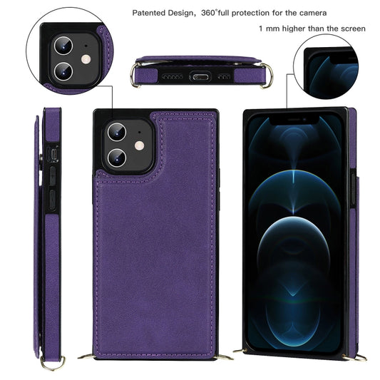 For iPhone 12 / 12 Pro Cross-body Square Double Buckle Flip Card Bag TPU+PU Case with Card Slots & Wallet & Photo & Strap(Purple) - iPhone 12 / 12 Pro Cases by buy2fix | Online Shopping UK | buy2fix