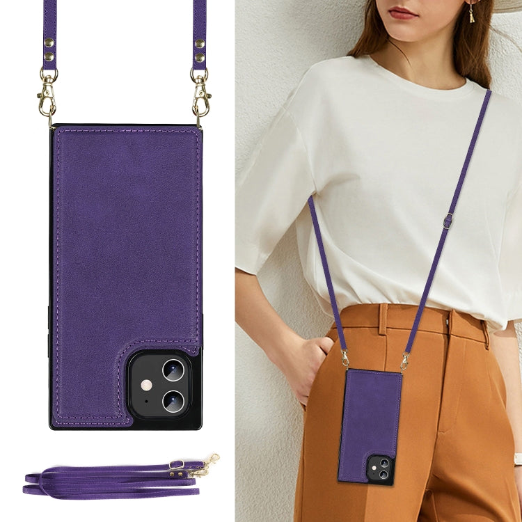 For iPhone 12 / 12 Pro Cross-body Square Double Buckle Flip Card Bag TPU+PU Case with Card Slots & Wallet & Photo & Strap(Purple) - iPhone 12 / 12 Pro Cases by buy2fix | Online Shopping UK | buy2fix