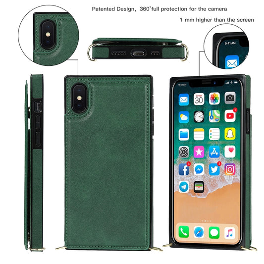 For iPhone XS Max Cross-body Square Double Buckle Flip Card Bag TPU+PU Case with Card Slots & Wallet & Photo & Strap(Green) - More iPhone Cases by buy2fix | Online Shopping UK | buy2fix
