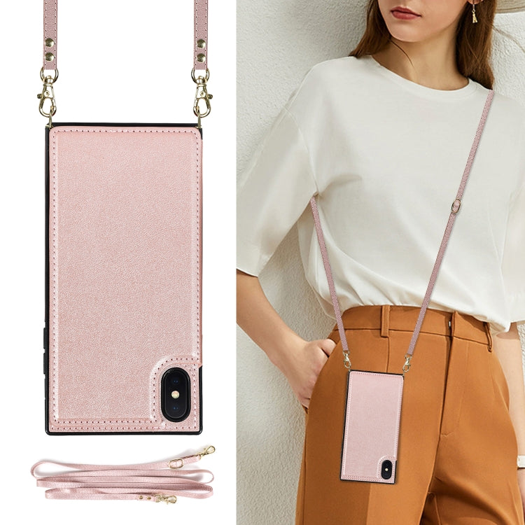 For iPhone XS Max Cross-body Square Double Buckle Flip Card Bag TPU+PU Case with Card Slots & Wallet & Photo & Strap(Rose Gold) - More iPhone Cases by buy2fix | Online Shopping UK | buy2fix