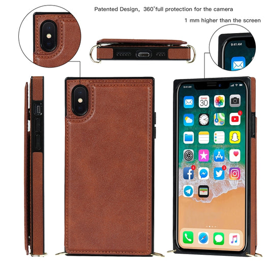 For iPhone XS Max Cross-body Square Double Buckle Flip Card Bag TPU+PU Case with Card Slots & Wallet & Photo & Strap(Brown) - More iPhone Cases by buy2fix | Online Shopping UK | buy2fix