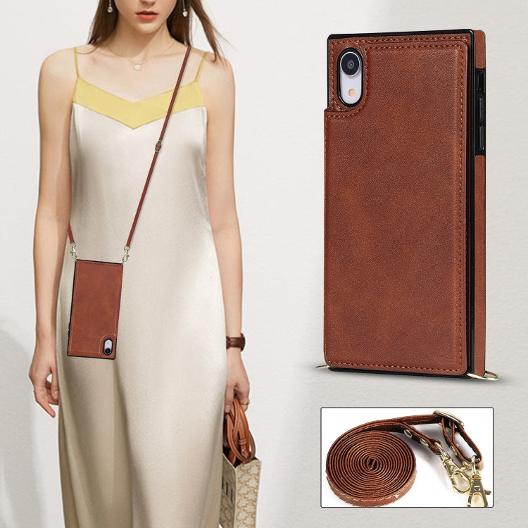 For iPhone XR Cross-body Square Double Buckle Flip Card Bag TPU+PU Case with Card Slots & Wallet & Photo & Strap(Brown) - More iPhone Cases by buy2fix | Online Shopping UK | buy2fix