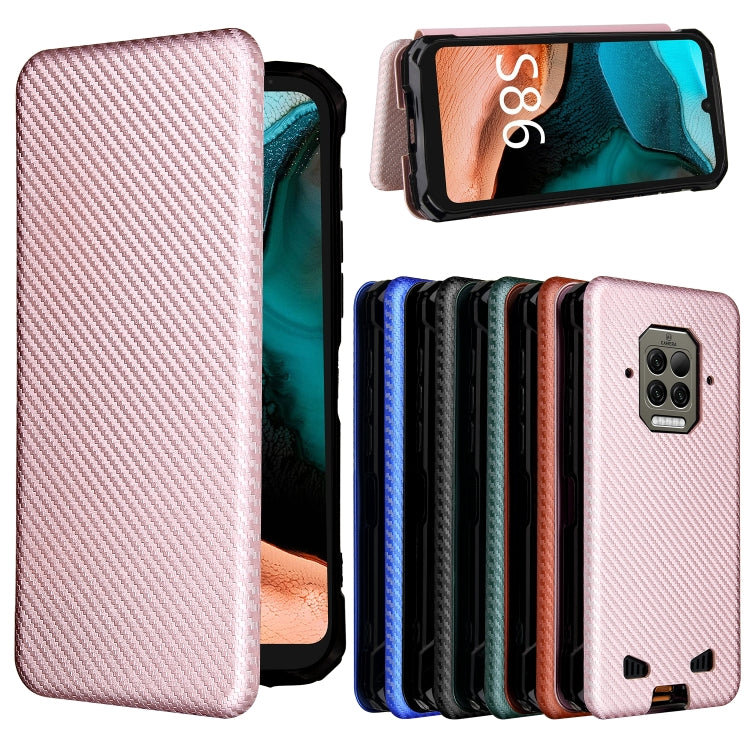 For Doogee S86 / S86 Pro Carbon Fiber Texture Horizontal Flip TPU + PC + PU Leather Case with Card Slot(Pink) by buy2fix