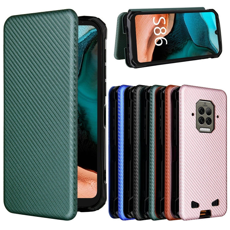 For Doogee S86 / S86 Pro Carbon Fiber Texture Horizontal Flip TPU + PC + PU Leather Case with Card Slot(Green) by buy2fix