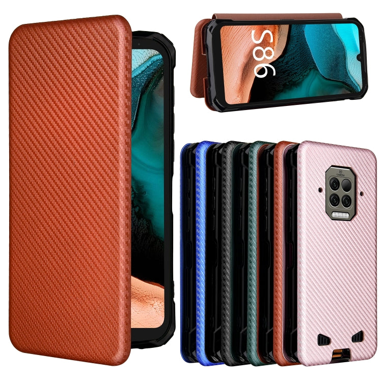 For Doogee S86 / S86 Pro Carbon Fiber Texture Horizontal Flip TPU + PC + PU Leather Case with Card Slot(Brown) by buy2fix