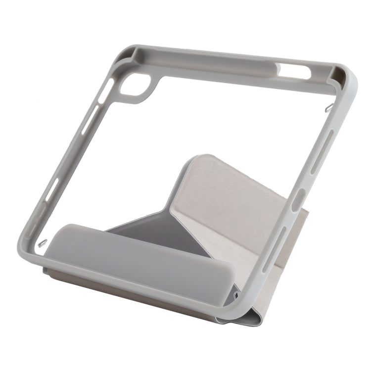 For iPad mini 2024 / mini 6 Deformation Transparent Acrylic Horizontal Flip PU Leather Tablet Case with Multi-folding Holder & Sleep / Wake-up Function & Pen Slot(Grey) - iPad mini 6 Cases by buy2fix | Online Shopping UK | buy2fix
