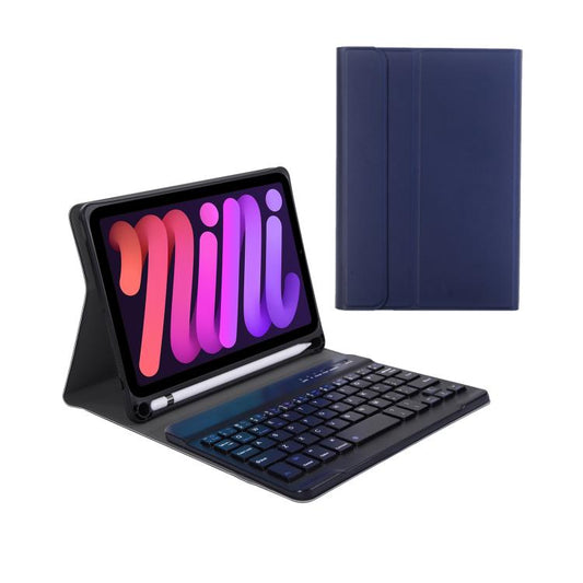 A06B Ultra-thin Detachable Bluetooth Keyboard Leather Case with Pen Slot & Holder for iPad mini 6 / mini 7(Dark Blue) by buy2fix
