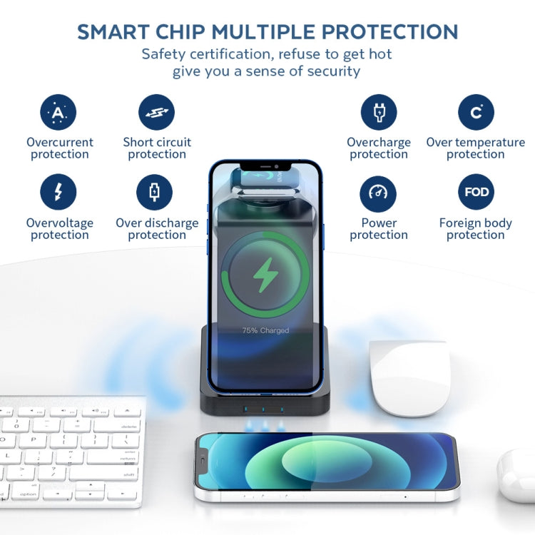 S6 3 In 1 Multi-function Magnetic Wireless Charger Stand for iPhone & iWatch & AirPods(Black) - Wireless Charger by buy2fix | Online Shopping UK | buy2fix