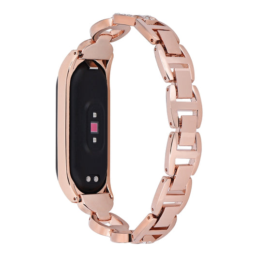 For Xiaomi Mi Band 6 / 5 8-shaped Diamond Alloy Watch Band(Rose Gold) by buy2fix