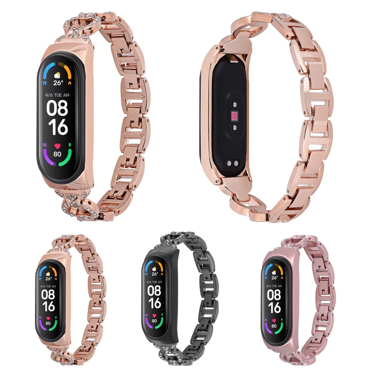 For Xiaomi Mi Band 6 / 5 8-shaped Diamond Alloy Watch Band(Rose Gold) by buy2fix