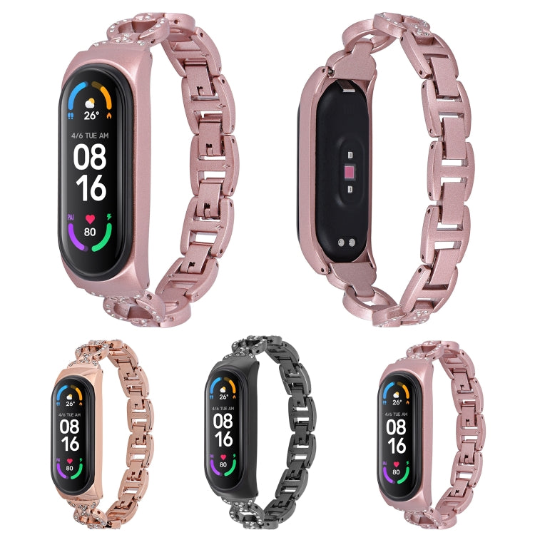 For Xiaomi Mi Band 4 / 3 8-shaped Diamond Alloy Watch Band(Rose Gold) by buy2fix