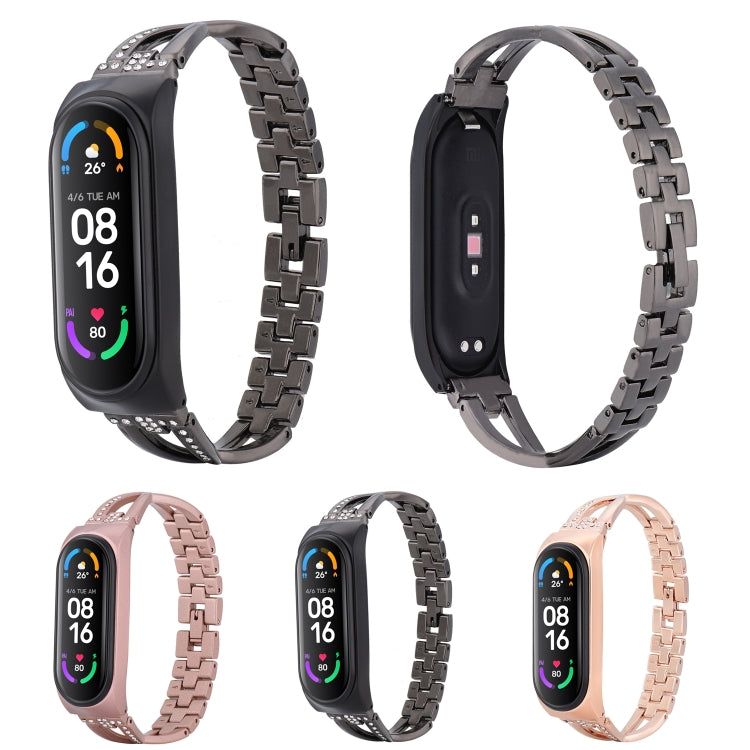 For Xiaomi Mi Band 4 / 3 X-shaped Diamond Alloy Watch Band(Rose Gold) by buy2fix
