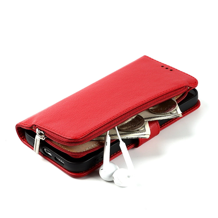 For iPhone 13 Pro Max Microfiber Zipper Horizontal Flip Leather Case with Holder & Card Slots & Wallet (Red) - iPhone 13 Pro Max Cases by buy2fix | Online Shopping UK | buy2fix