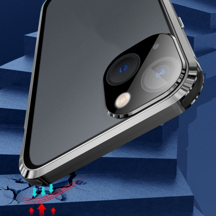 For iPhone 13 Pro Max Four-corner Shockproof Anti-peeping Magnetic Metal Frame Double-sided Tempered Glass Case (Black) by buy2fix