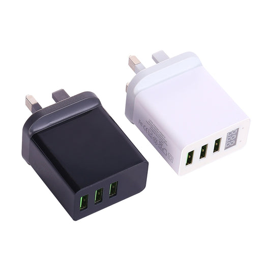 3 USB Ports LED Digital Display Travel Charger, UK Plug(Black) by buy2fix