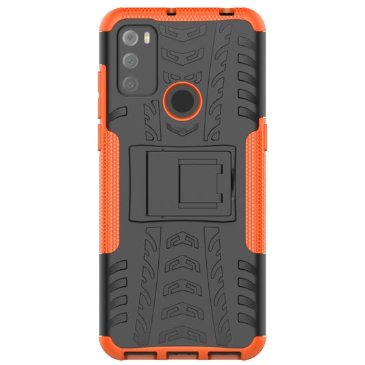 For Alcatel 3L (2021) Tire Texture Shockproof TPU+PC Protective Case with Holder(Orange) by buy2fix