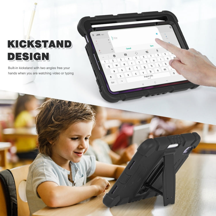 For iPad mini 6 / mini 2024 Tri-Layer Protection Screen Frame Heavy Duty PC Hybrid Silicone Case with Holder(Black+Black) by buy2fix