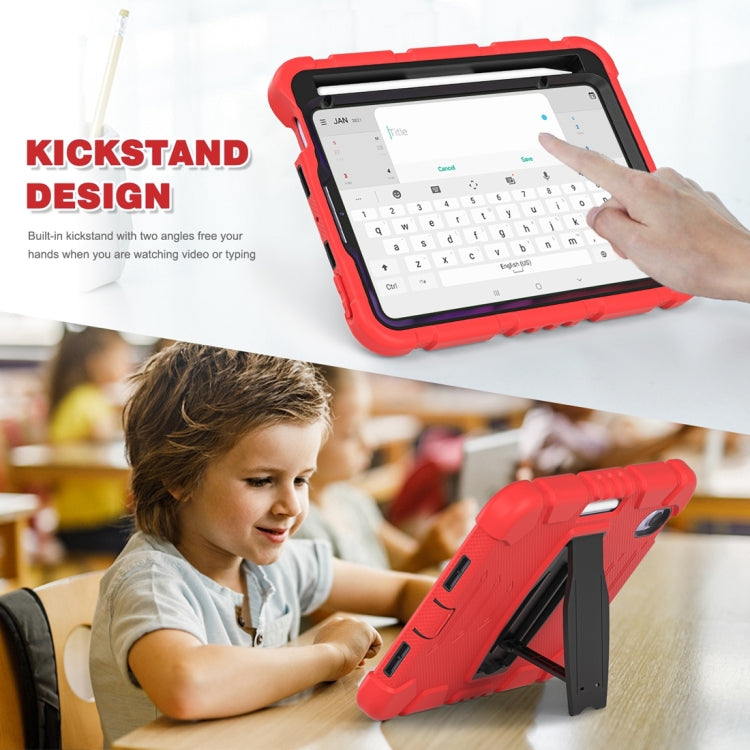 For iPad mini 6 / mini 2024 Tri-Layer Protection Screen Frame Heavy Duty PC Hybrid Silicone Case with Holder(Red+Black) by buy2fix