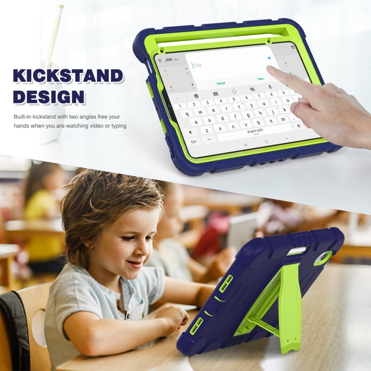 For iPad mini 6 / mini 2024 Tri-Layer Protection Screen Frame Heavy Duty PC Hybrid Silicone Case with Holder(NavyBlue+Lime) by buy2fix