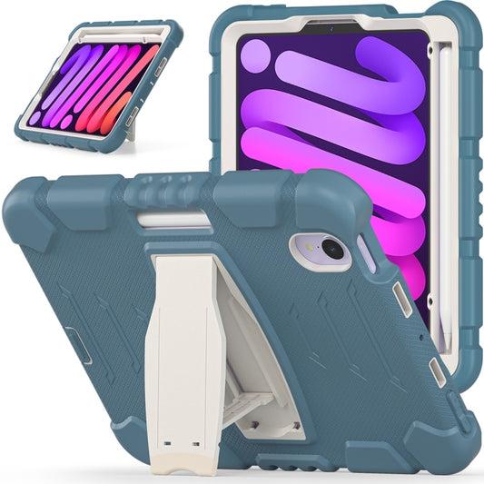 For iPad mini 6 / mini 2024 Tri-Layer Protection Screen Frame Heavy Duty PC Hybrid Silicone Case with Holder(Cornflower Blue) by buy2fix